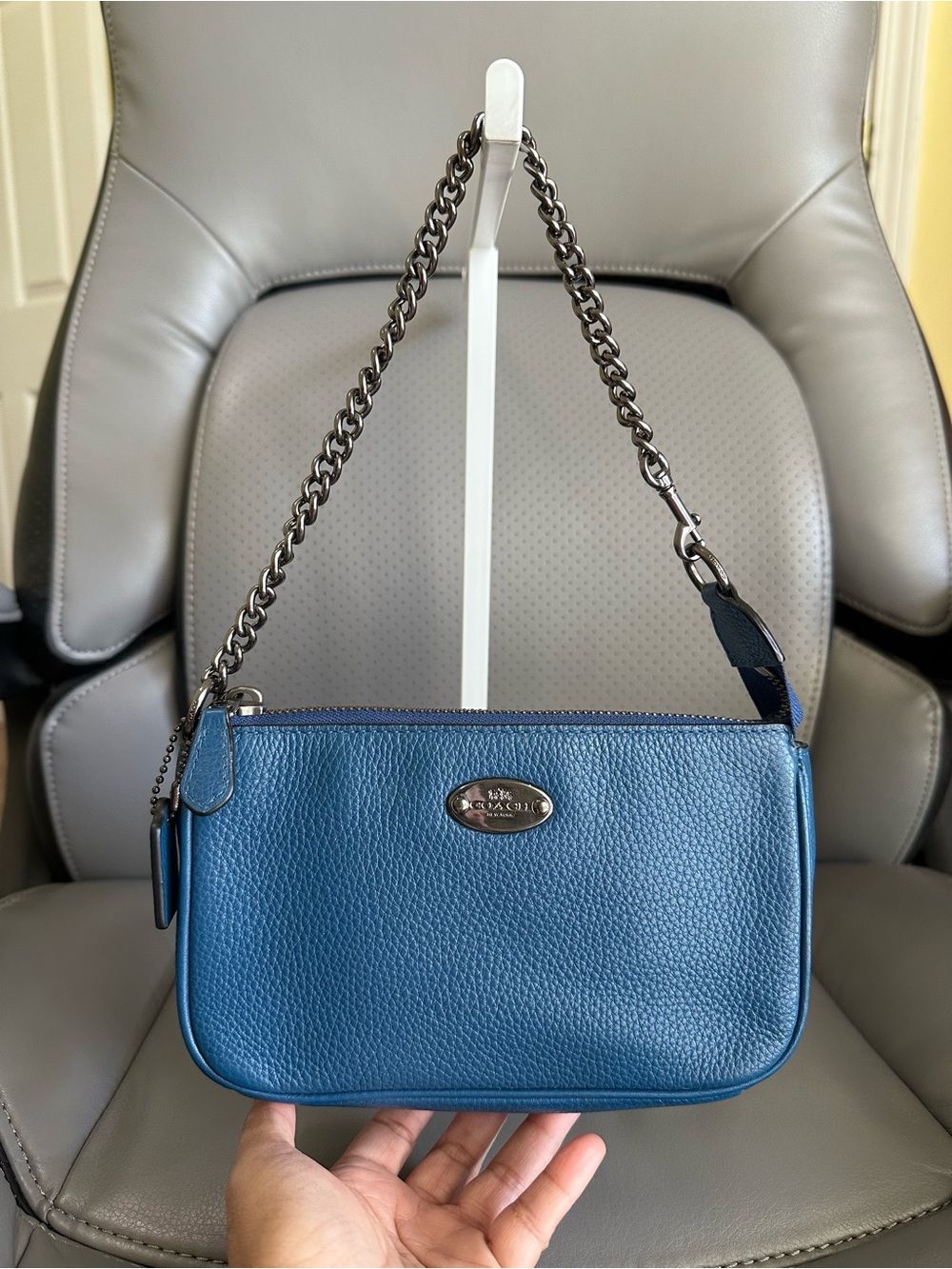 Coach Nolita 19 C1580-F53340 Blue Leather Mini Bag w/ Gunmetal Chain Strap, VGUC